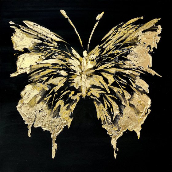 Gold and Black abstract butterfly. Black gold abstraction.