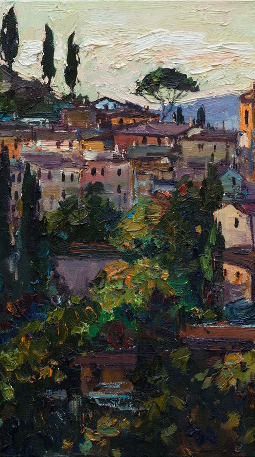 Palaia, Toscana - Italy Landscape painting by Anastasiia Valiulina