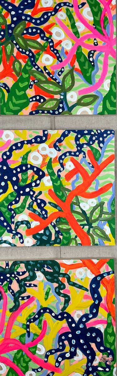 Expressive Botanical Acrylic Painting By Katie Jurkiewicz, 12 X 36", Beneath The Blue Suburban Skies, Original Artwork