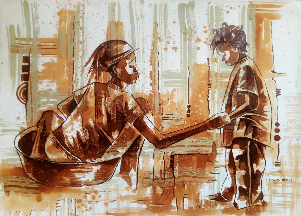 Expressive Painting , In Her Care, By Alex Mensah, 30 X 22, Artwork For Sale On Artfinder