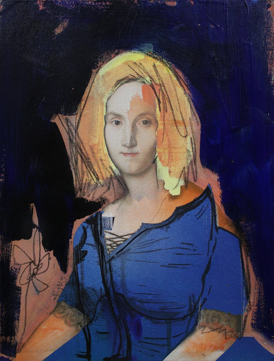 Expressive Portrait Acrylic Painting By Milos Hronec, 12 X 16", Cross-Section Through Time Iv, Original Artwork