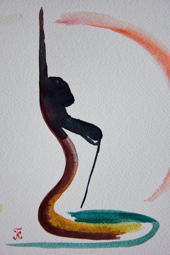 Yoga wall art, abstract female watercolor painting, woman home decor