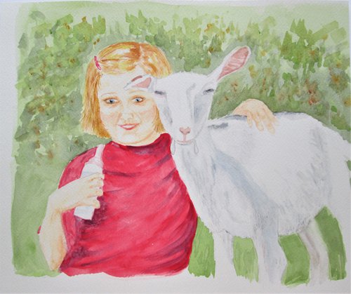 Childhood feeding Baby Goat by MARJANSART