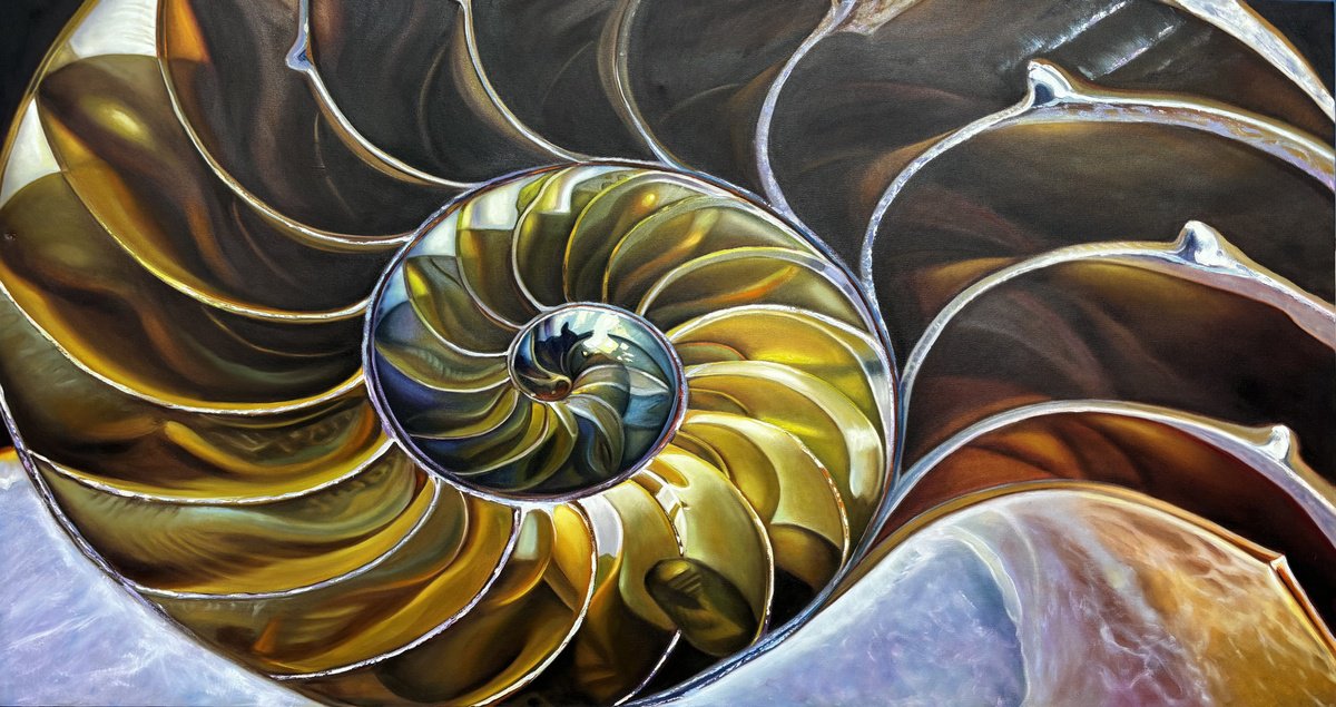 Abstract Oil Painting By Irinagoldenfish, 79 X 43, Nautilus Pompilius, Original Artwork