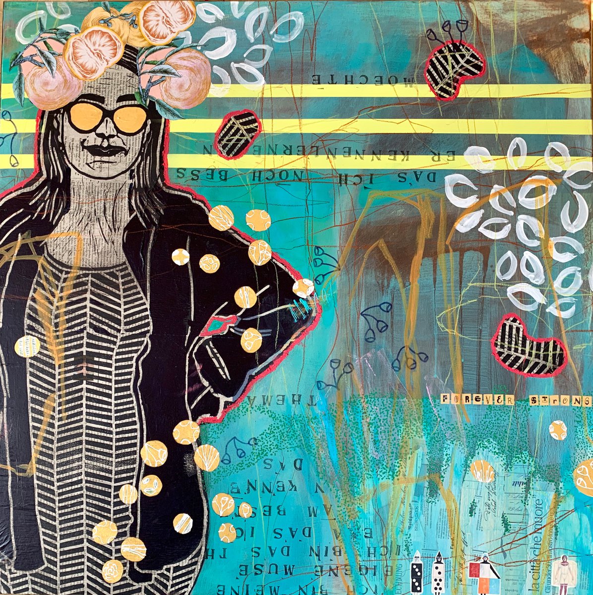 Expressive Portrait Painting By Marita Tobner, 31 X 31", Forever Strong, Original Artwork