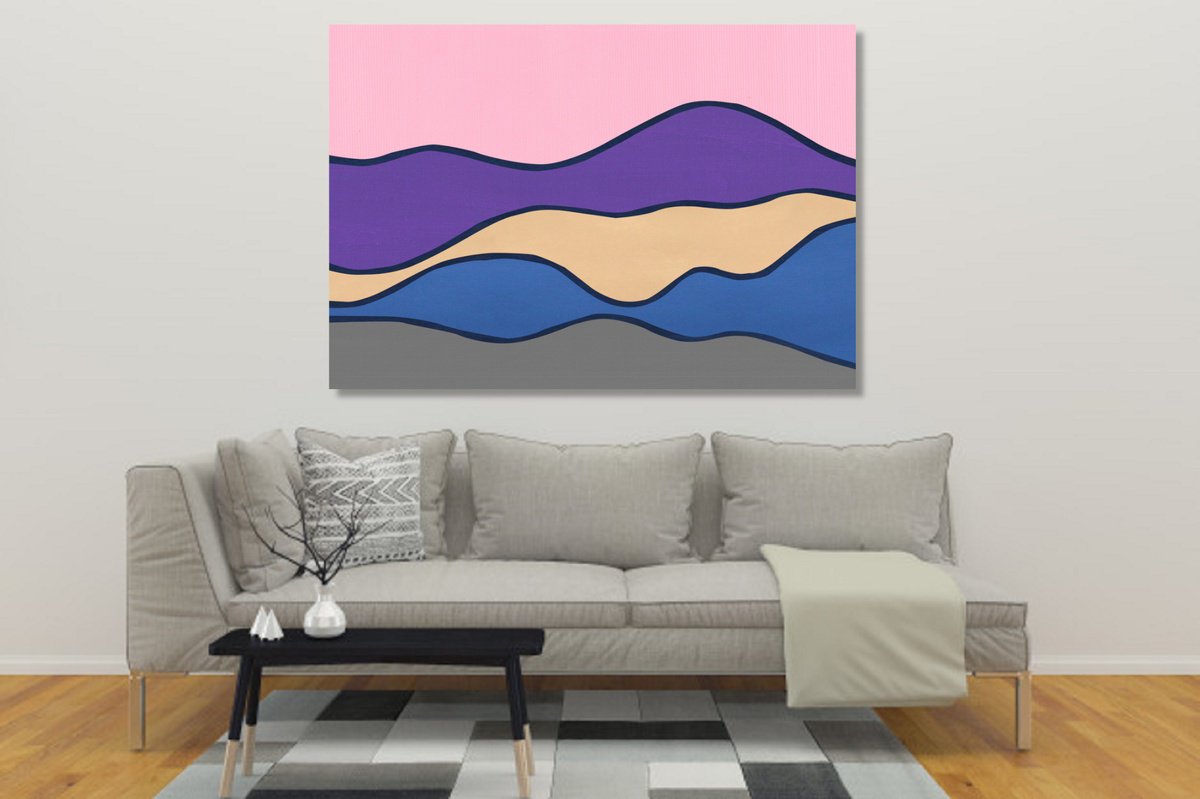 Abstract Landscape Acrylic Painting By Marina Krylova, 51 X 35", Modern Landscape #28, Original Artwork