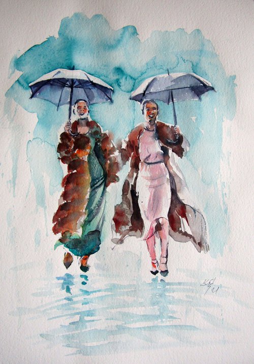 Girlfriends in the rain by Kovács Anna Brigitta
