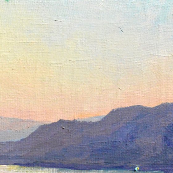 Sunset in Crete Greece. Realistic oil painting