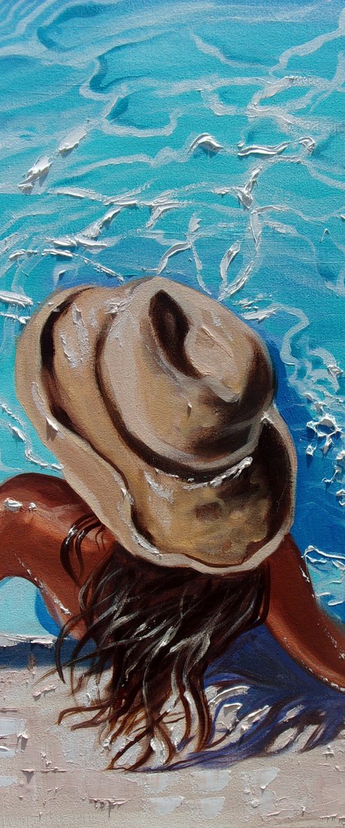" SWIMMING POOL TIME ... " original painting SEA summer GIFT sea swimming by Monika Luniak
