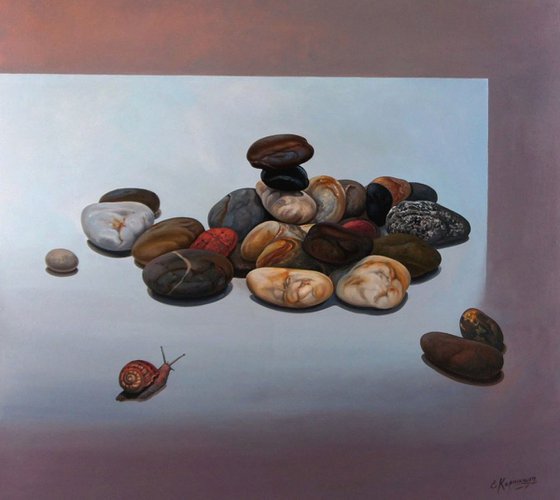 "Snail and stones"  Large Oil Painting