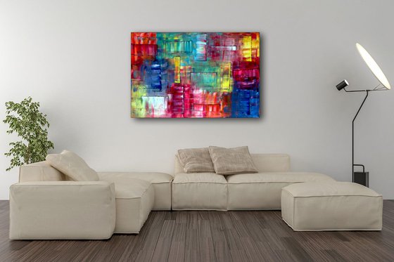 "Shape Up" - FREE SHIPPING to the USA - Original PMS Geometrical Abstract Oil Painting On Canvas - 36" x 24"