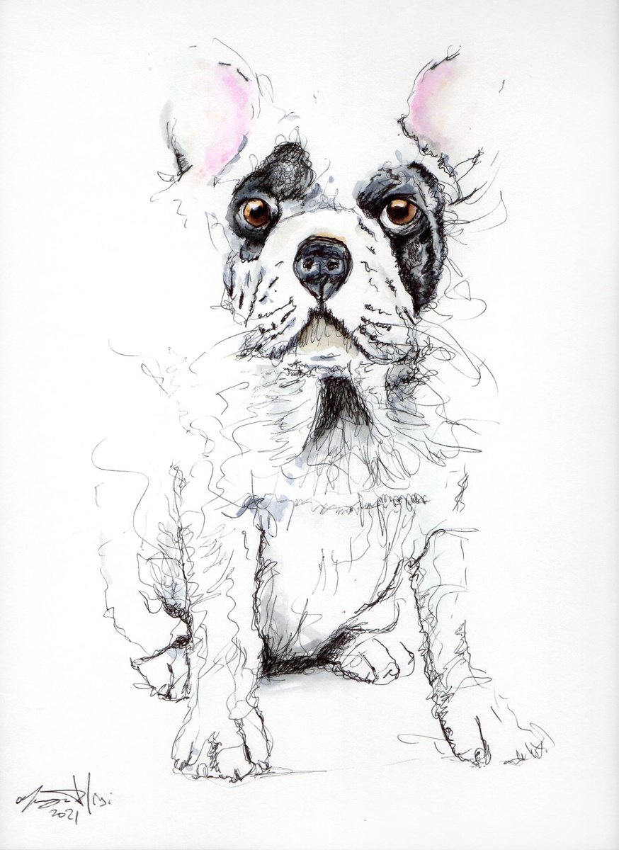 Urban And Pop Animal Ink Drawing By Maurizio Puglisi, 9 X 13", Eyes Of The Soul, Original Artwork