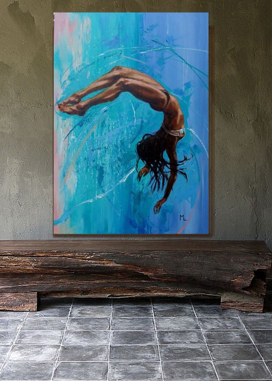 " ILLUSION OF FLIGHT ... " SEA LARGE SIZE original painting CONTEMPORARY palette knife GIFT MODERN URBAN ART OFFICE ART DECOR HOME DECOR GIFT IDEA