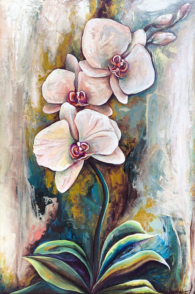 Impressionistic Botanical Acrylic Painting By Narine Vardanyan, 16 X 24", Blossom Of Unity, Original Artwork