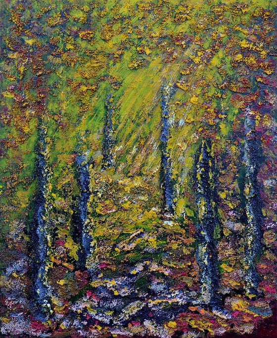 Emotion sylvestre. Heavy textured painting.