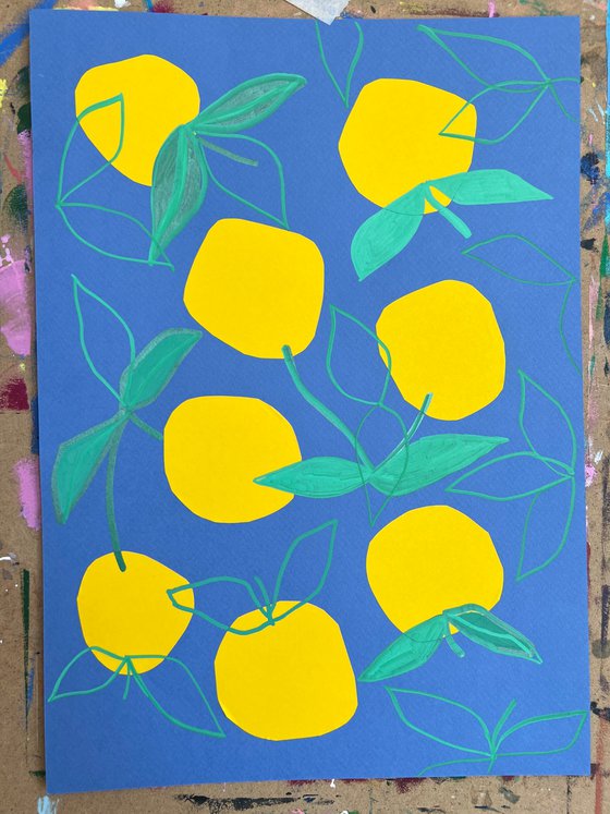 Yellow lemons on blue