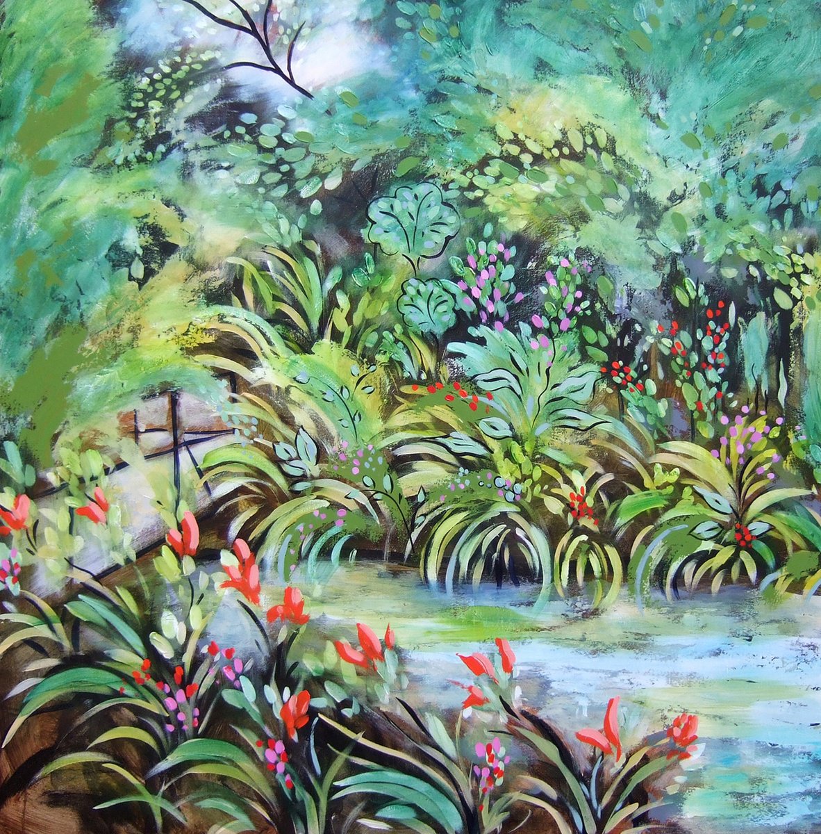 Impressionistic Landscape Acrylic Painting By Karen Rieger, 48 X 48", Surging Resonance, Original Artwork