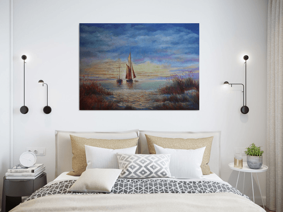 Sunrise in the Bay:linen, oil, 79x109