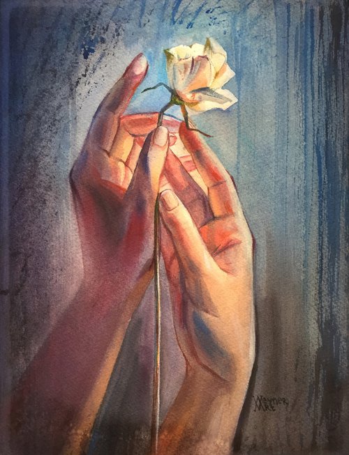 Fragility of the world. Drawing of the hands. Spring painting. No war. by Natalia Veyner