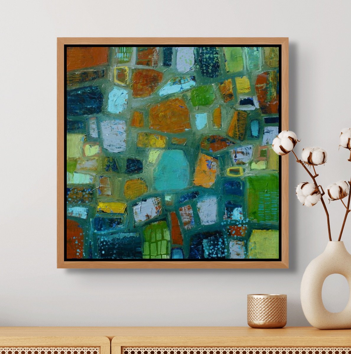 Geometric Abstract Acrylic Painting By Sage Mountain Studio, 20 X 20", Earth Elements, Original Artwork