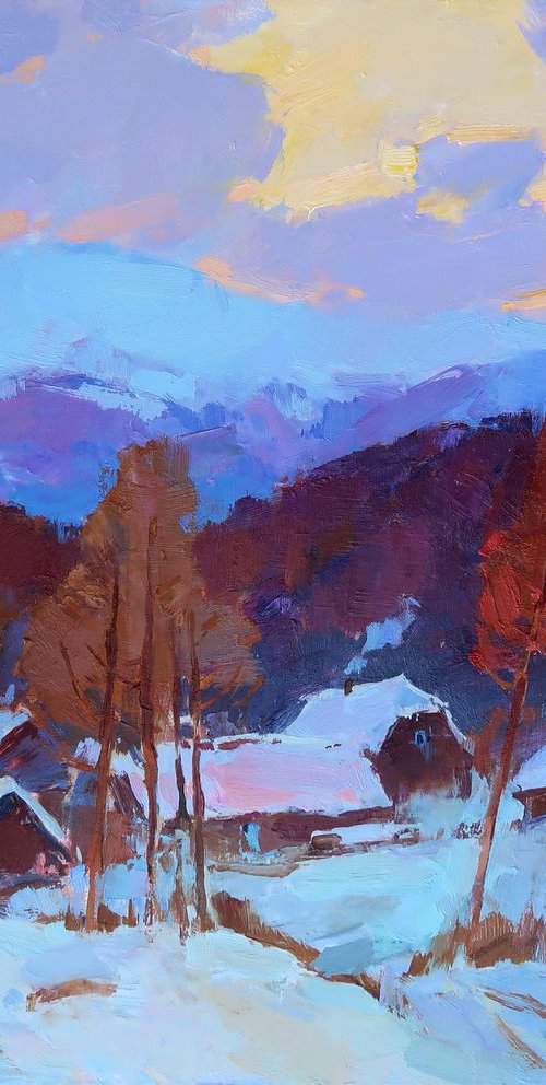 November snowy evening. Carpathians by Aleksandr  Kryushyn