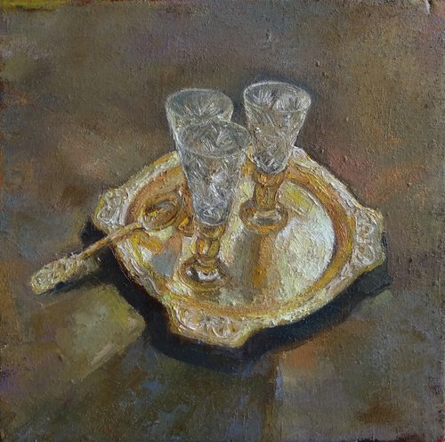 Copper plate  (34x34cm, oil painting, ready to hang) by Kamsar Ohanyan