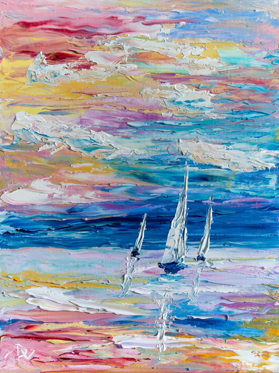 Impressionistic Landscape Oil Painting By Vladyslav Durniev, 12 X 16", I Wish Was Sailing Away, Original Artwork