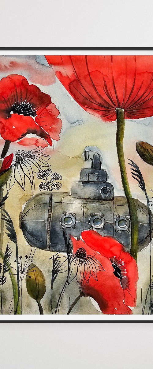 Submarine in flower filed (small) by Evgenia Smirnova