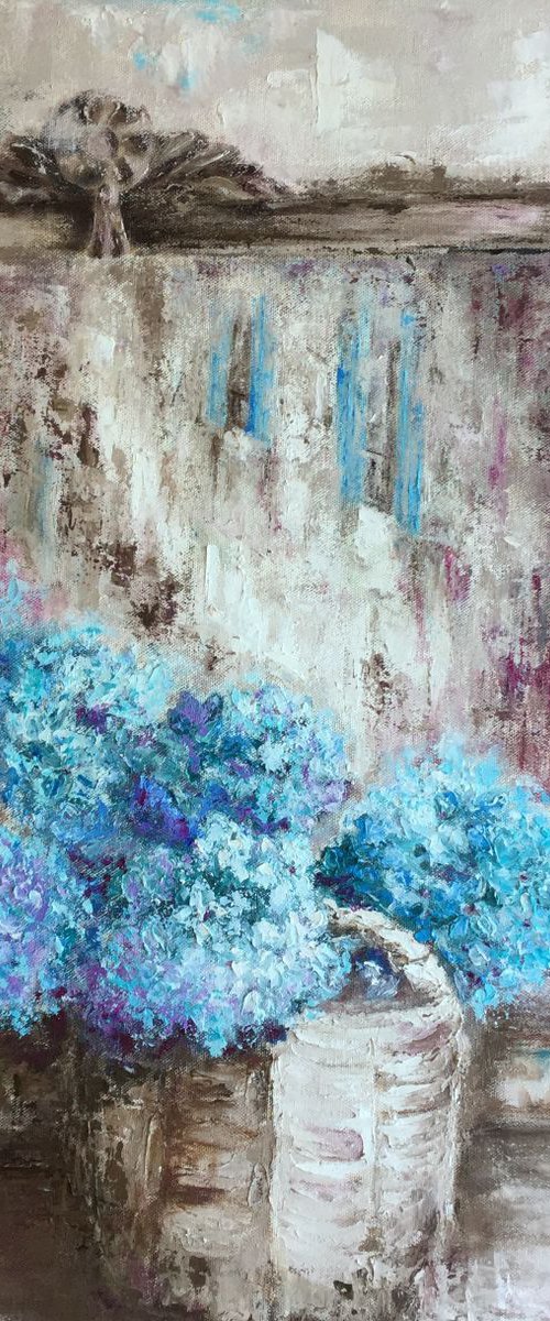 The Blue Shutters  Impressionist Flowers / Still Life by Rebecca Pells