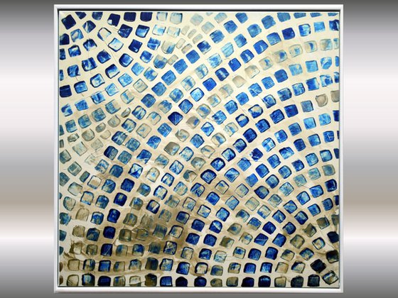 Blue Silver - Abstract acrylic painting high textured canvas art wall art ready to hang