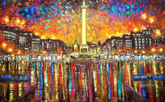 Rain in Trafalgar square, 48x30 in