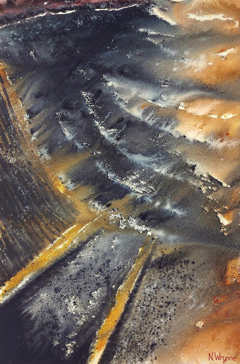 Abstract Landscape Watercolour By Neil Wrynne, 15 X 22", Little Waves, Original Artwork