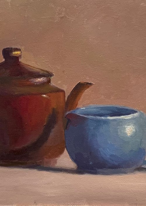 Tea Pot with Blue Pitcher by Elizabeth B. Tucker