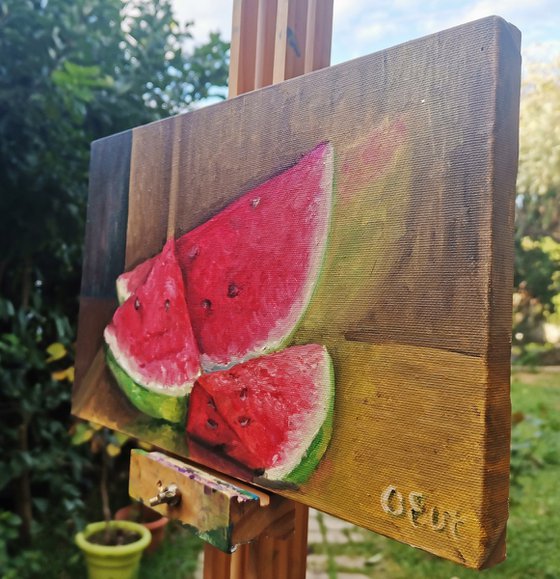 Watermelon in the gold. 30x20 cm. Anguria nell'oro