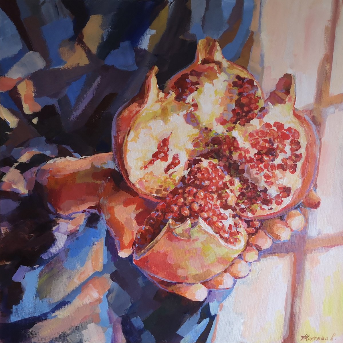 Impressionistic Still Life Acrylic Painting By Alexander Koltakov, 20 X 20, Magic Of Life #2, Original Artwork