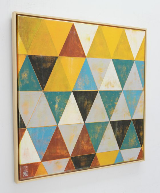 Triangle Traffic in Brown- Incl Frame - Square Canvas - 85x85CM - Ronald Hunter - 2A