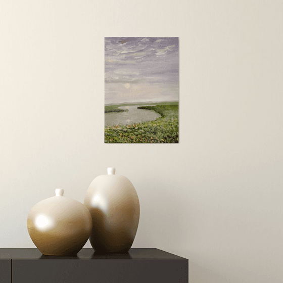 evening lake — modern landscape romantic scenery painting