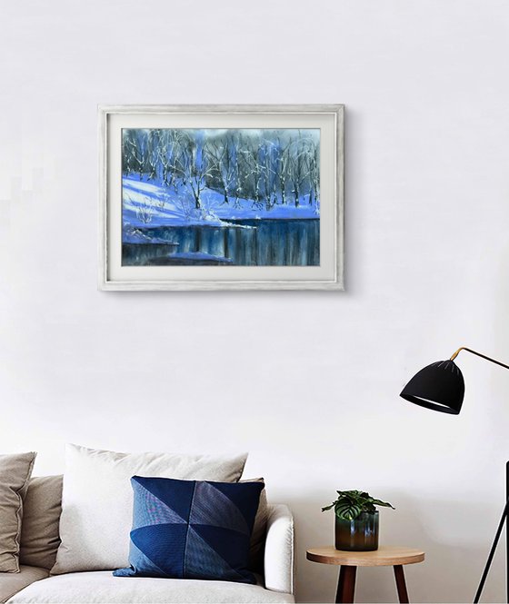 Frosty river in the forest