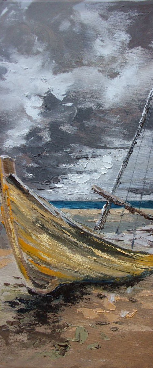 " SOMEWHERE  ... " SHIP BOAT SAIL original painting palette knife GIFT MODERN URBAN ART OFFICE ART DECOR HOME DECOR GIFT IDEA by Monika Luniak