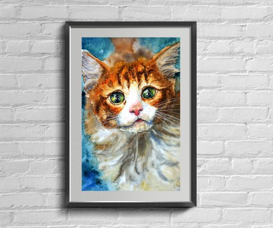 Realistic Cute Cat in Watercolor - ORIGINAL Painting