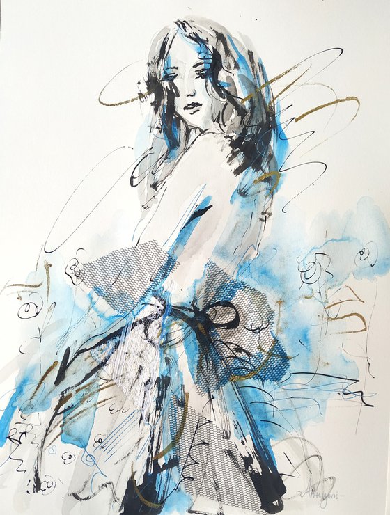 Woman  ink drawing series-Figurative drawing on paper