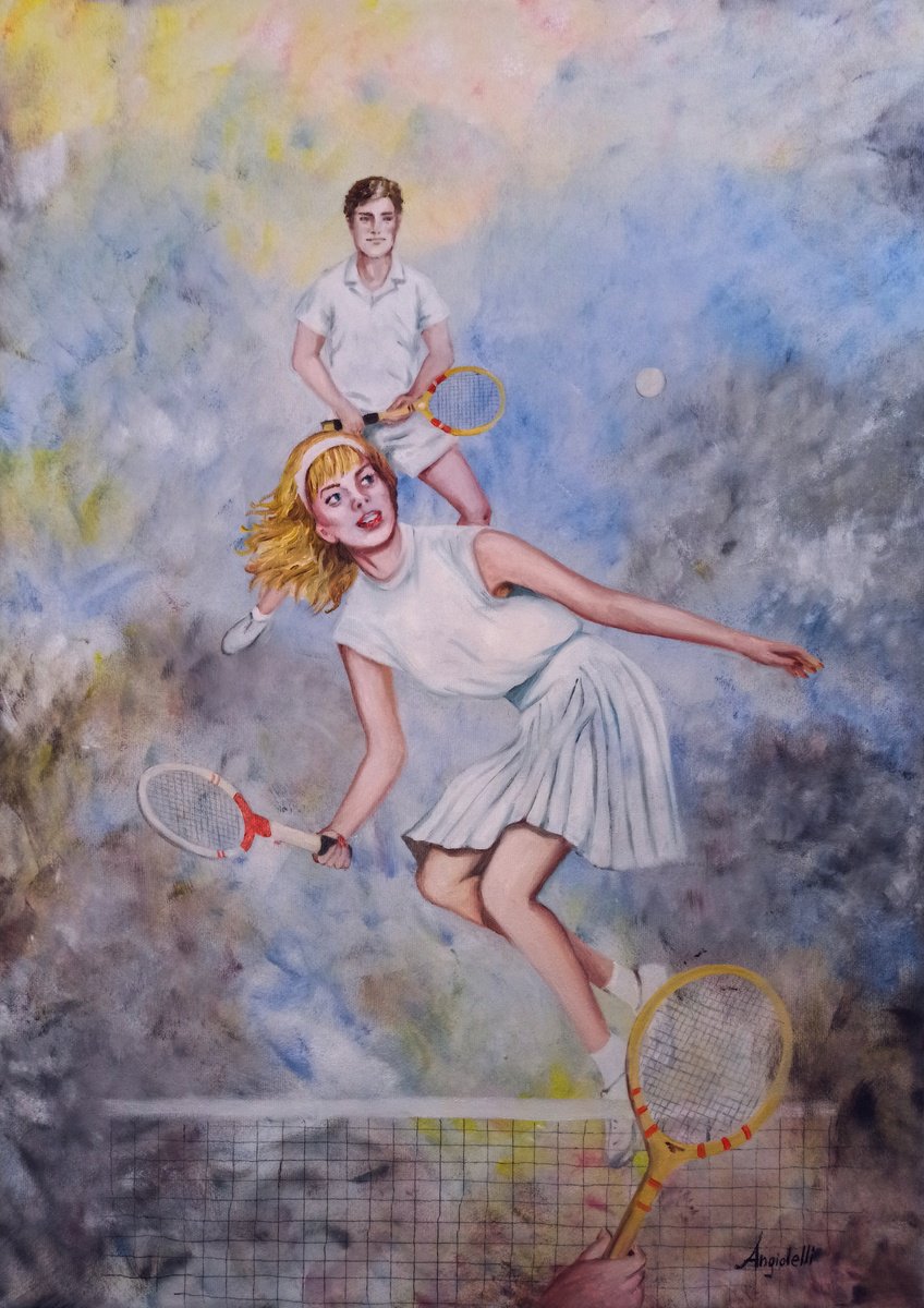 Photorealistic Portrait Painting By Anna Rita Angiolelli, 20 X 28, Tennis, Original Artwork