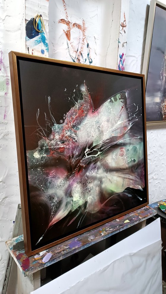 Framed fascinating white spring abstract flower EARINI ORA by master O Kloska