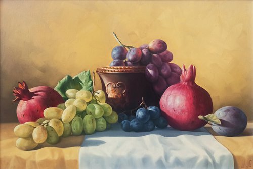 Still life with colorful fruits-2 (40x60cm, oil painting, ready to hang) by Tamar Nazaryan