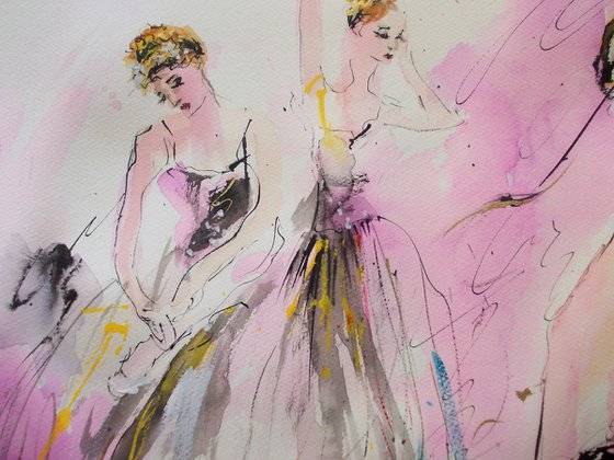 Behind the curtains II-Ballerina Watercolor on Paper
