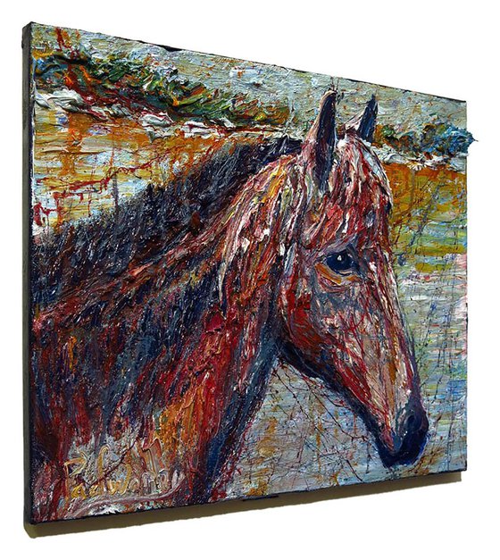 Original Oil Painting Animal Horse Impressionism Impasto Signed