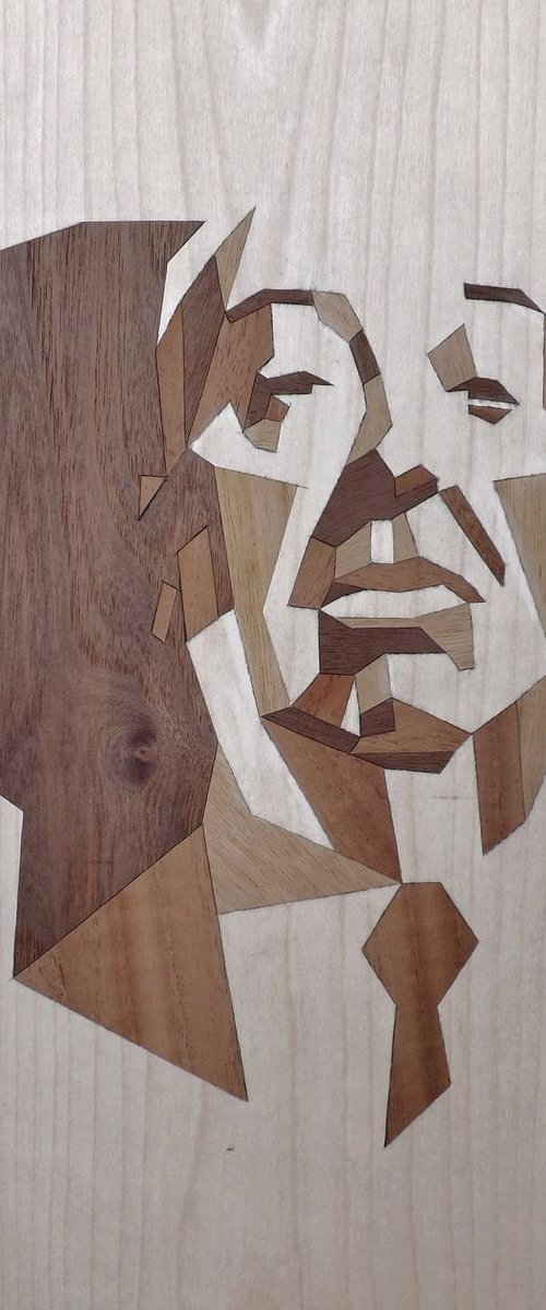 Alfred Jozef Hitchcock (marquetry work) by Dušan Rakić