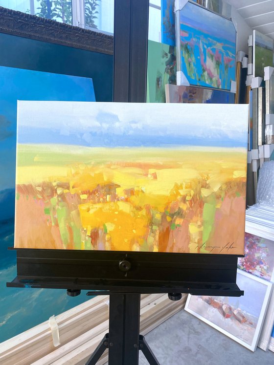 Yellow Field, Original oil painting, Handmade artwork, One of a kind