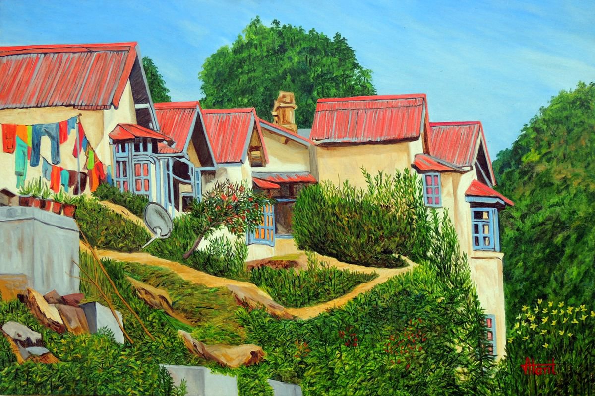 Expressive Landscape Oil Painting By Ajay Harit, 45 X 30, A Sunny Day In Nainital, Original Artwork