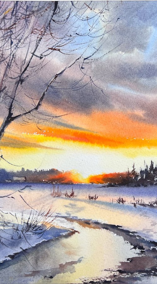 Winter Sunset by Eugenia Gorbacheva